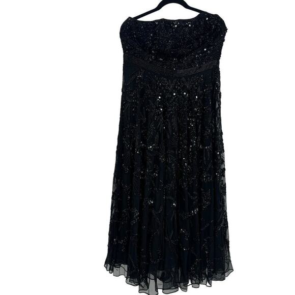 Mac Duggal Black Embellished Mesh Strapless Sequin Beaded Midi Dress Size 4 NWT - Picture 7 of 12